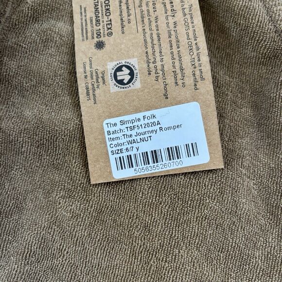 The Simple Folk Romper Size 6-7 The Journey Romper Walnut Unisex NEW WITH TAGS - Picture 3 of 5